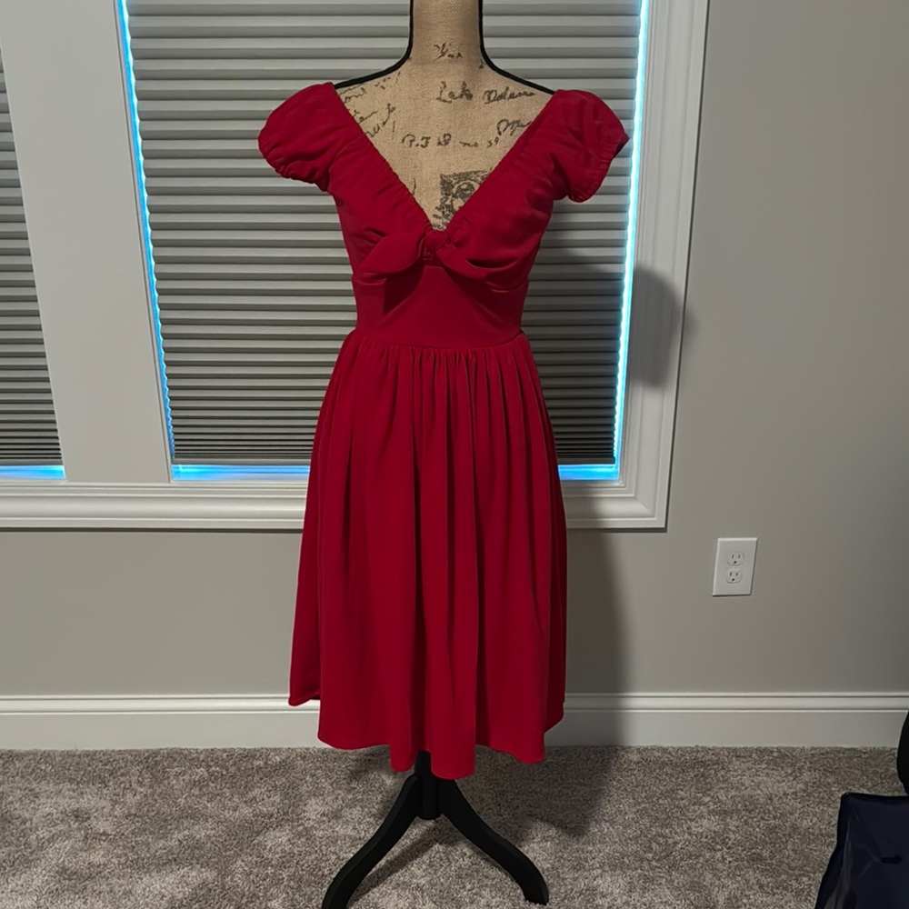 Pinup Couture Red Pleated Fit and Flare Midi Dress